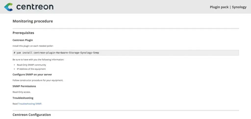 Procédure de supervision du Plugin Pack Synology : installation du plugin centreon-plugin-Hardware-Storage-Synology-Snmp sur le poller et prérequis SNMP