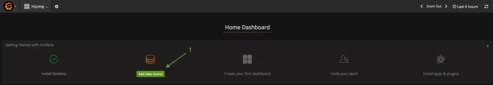 Page d'accueil de Grafana : bouton « Add data source » pour connecter Grafana à Graphite