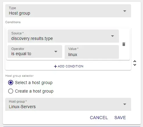 Mapper de découverte Centreon ajoutant automatiquement les hôtes de type linux au groupe d'hôtes Linux-Servers