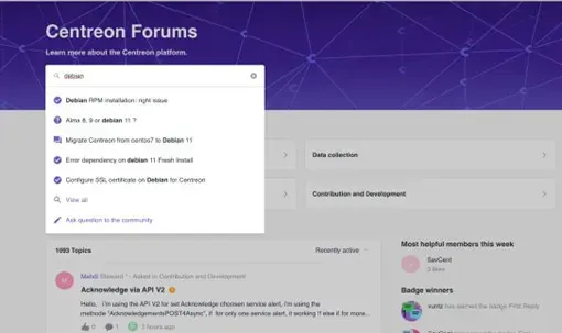 Recherche « debian » dans les Centreon Forums de The Watch : sujets proposés sur l'installation RPM, Alma 8/9, la migration CentOS 7 vers Debian 11 et SSL