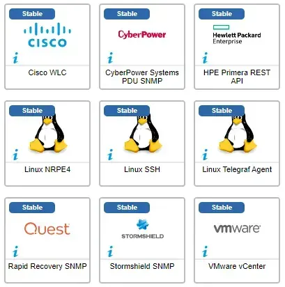 Les 9 connecteurs corrigés en octobre 2024 : Cisco WLC, CyberPower PDU SNMP, HPE Primera, Linux NRPE4, Linux SSH, Linux Telegraf Agent, Rapid Recovery SNMP, Stormshield SNMP et VMware vCenter