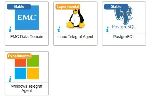 Les 4 connecteurs concernés par un changement impactant en novembre 2024 : EMC Data Domain, PostgreSQL, et Linux et Windows Telegraf Agent (Experimental)