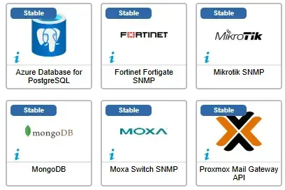 Connecteurs corrigés en février 2025 : Azure Database for PostgreSQL, Fortinet Fortigate SNMP, Mikrotik SNMP, MongoDB, Moxa Switch SNMP et Proxmox Mail Gateway API