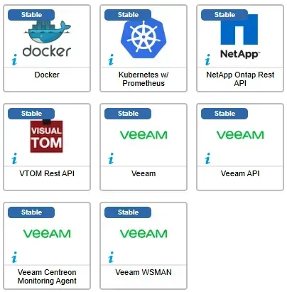 Les 8 connecteurs corrigés en septembre 2025 : Docker, Kubernetes w/ Prometheus, NetApp Ontap Rest API, VTOM Rest API, Veeam, Veeam API, Veeam Centreon Monitoring Agent et Veeam WSMAN