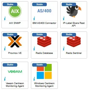Les 8 connecteurs ayant évolué en août 2025 : AIX SNMP, IBM AS400, IP-Label Ekara Rest API, Proxmox VE, Redis Database, Redis Sentinel, Veeam et Windows Centreon Monitoring Agent