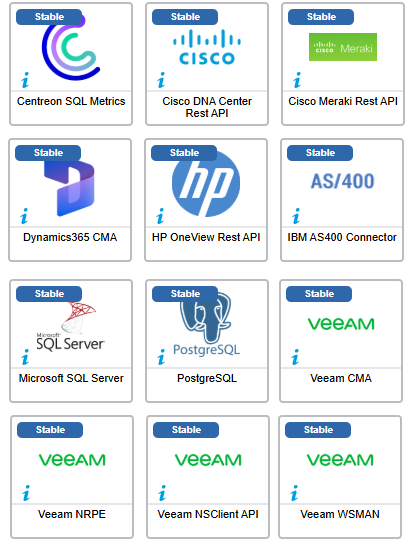 12 Centreon monitoring connectors fixed in August 2026: Centreon SQL Metrics, Cisco DNA Center and Meraki Rest API, Dynamics365 CMA, HP OneView, IBM AS400, SQL Server, PostgreSQL and 4 Veeam connectors