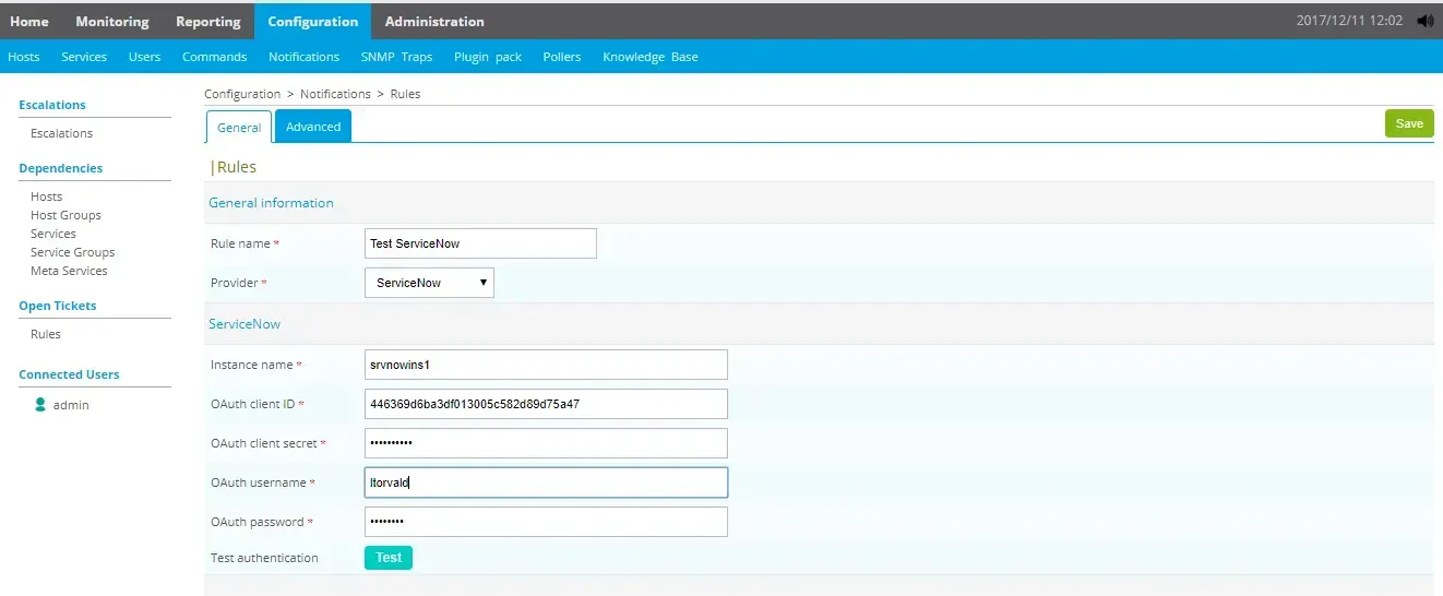 Créer des tickets d’incidents ServiceNow depuis Centreon