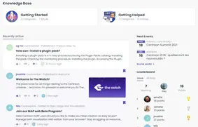 Plateforme communautaire The Watch pour les utilisateurs et partenaires Centreon : base de connaissances, sujets récents, événements à venir et classement