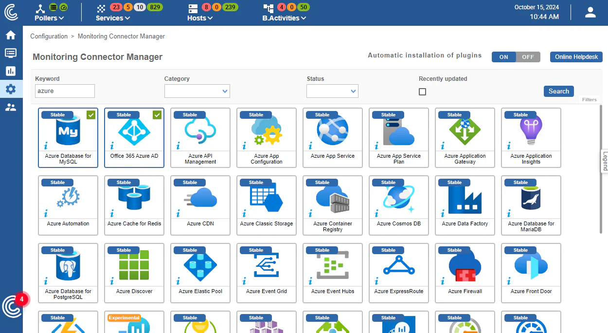 Gestionnaire de connecteurs de supervision Centreon : connecteurs Microsoft Azure