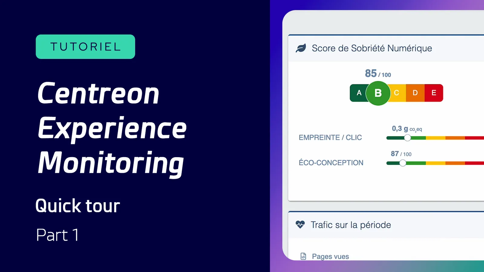 Tutorial Kurzer Rundgang durch Centreon Experience Monitoring, Teil 1: Score der digitalen Nachhaltigkeit und Traffic im Zeitraum